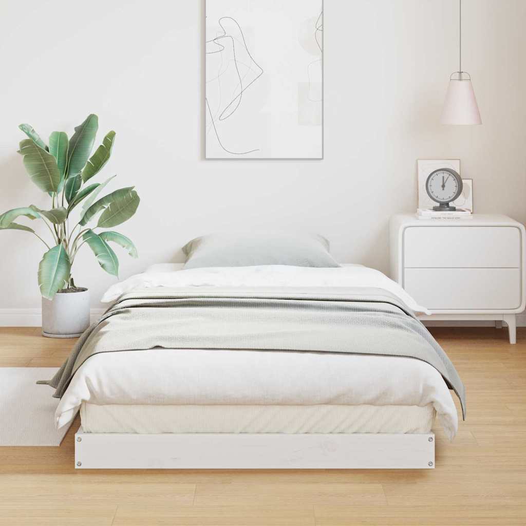 vidaXL Floor Bed Frame White 100 x 210 cm Solid Pine Wood 3
