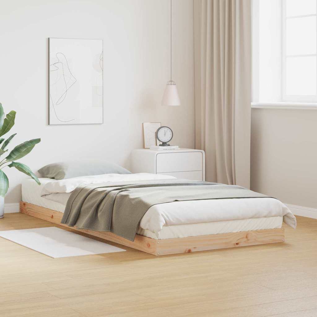 vidaXL Floor Bed Frame Natural 90 x 220 cm Solid Pine Wood 1
