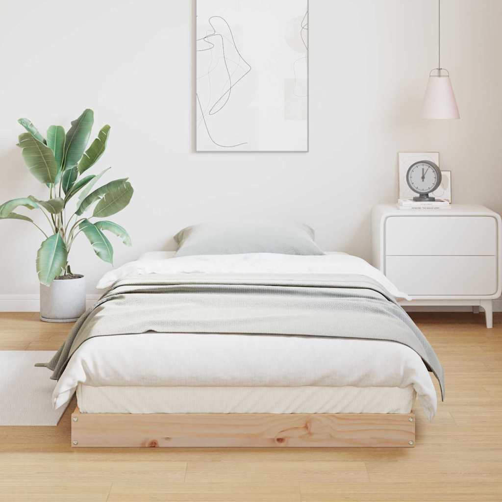 vidaXL Floor Bed Frame Natural 100 x 220 cm Solid Pine Wood 3