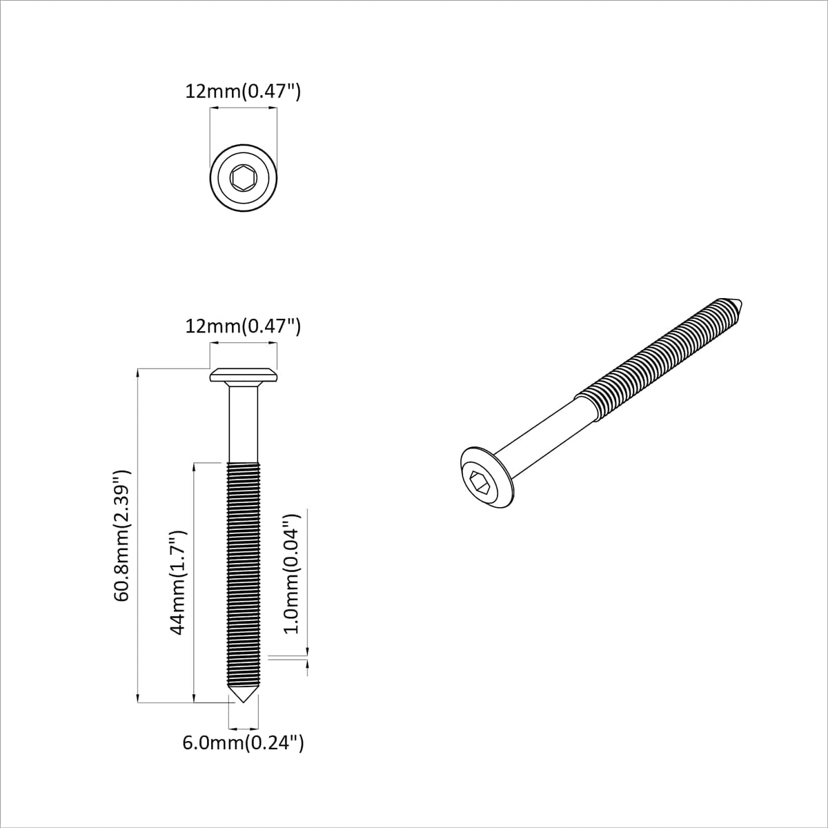 Furniture Screws Silver Steel M6 x 60 mm 18 kg (1600-1682 pcs)