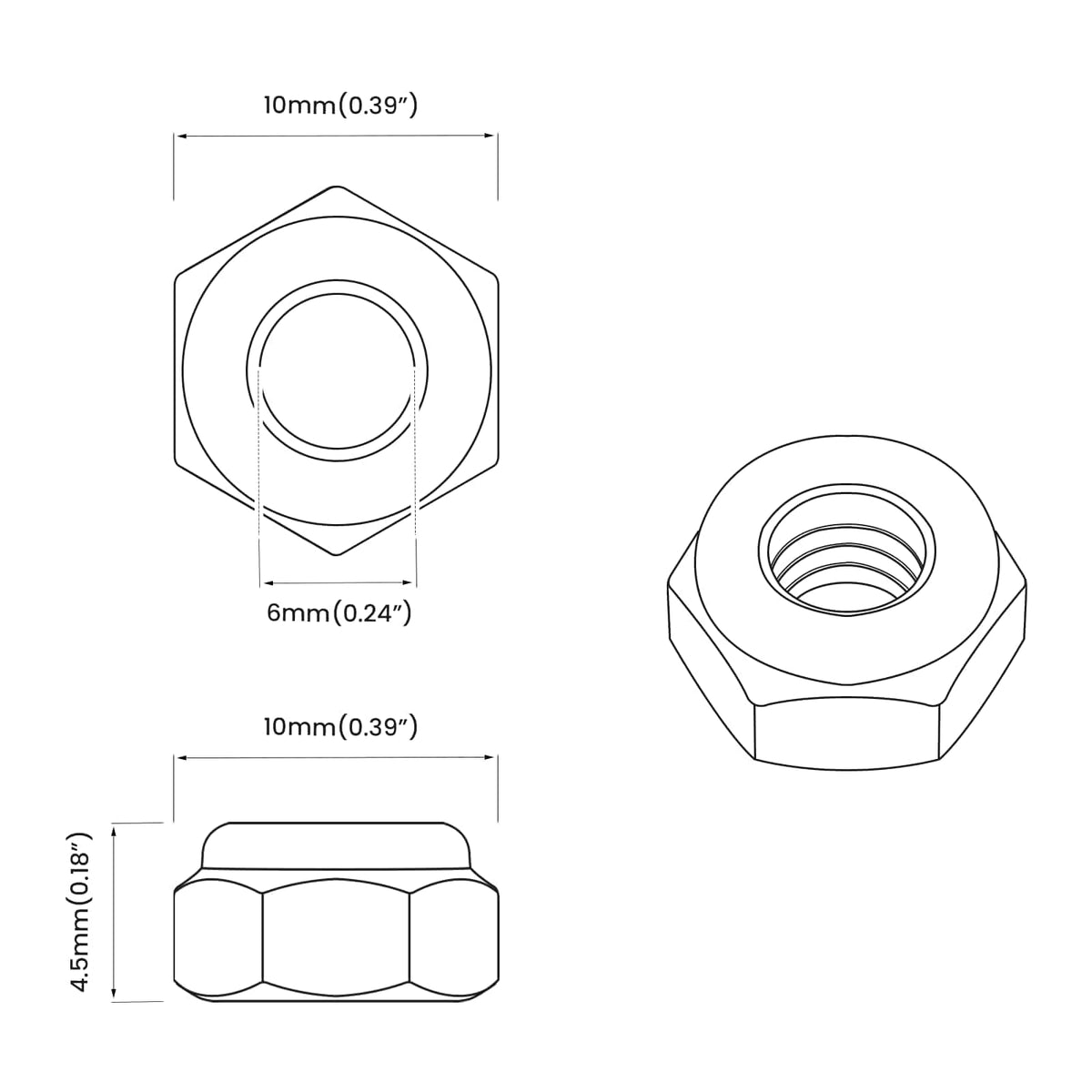 vidaXL Nut 9574 pcs Silver M6 x 10 mm Iron 6