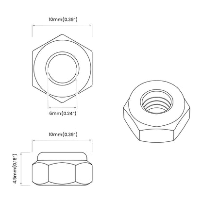 vidaXL Nut 9574 pcs Silver M6 x 10 mm Iron 6