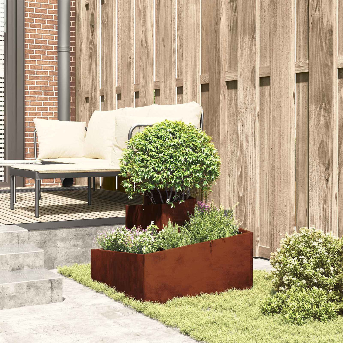 vidaXL Garden Planter Rusty 60 x 60 x 50 cm Weathering Steel 4