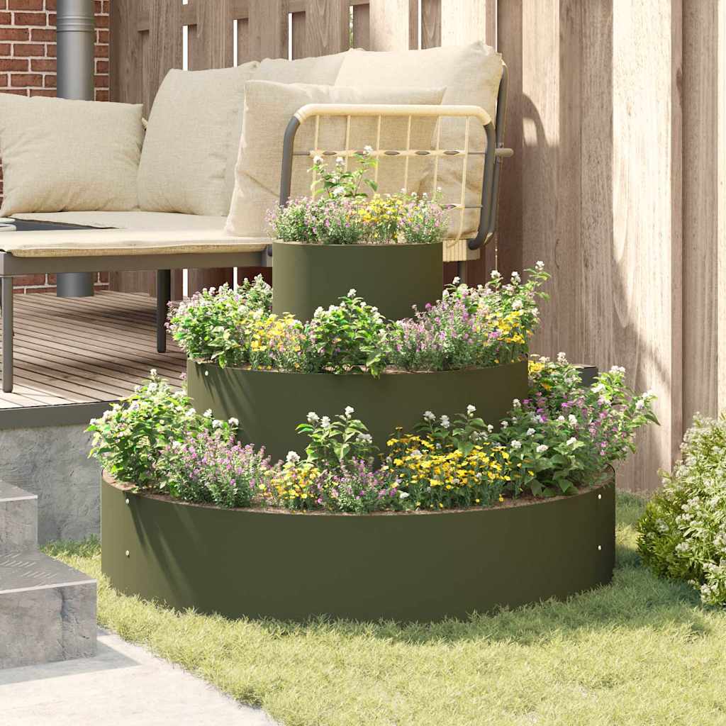 vidaXL Garden Planter Olive Green 90 x 90 x 20 cm Cold-rolled Steel 4