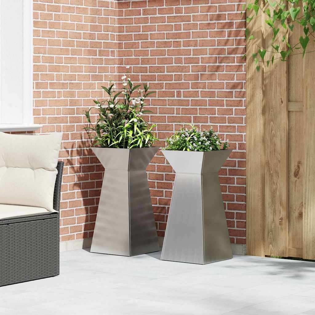vidaXL Pillar Planter 2 pcs Silver 35 x 35 x 73 cm Galvanised Steel 4