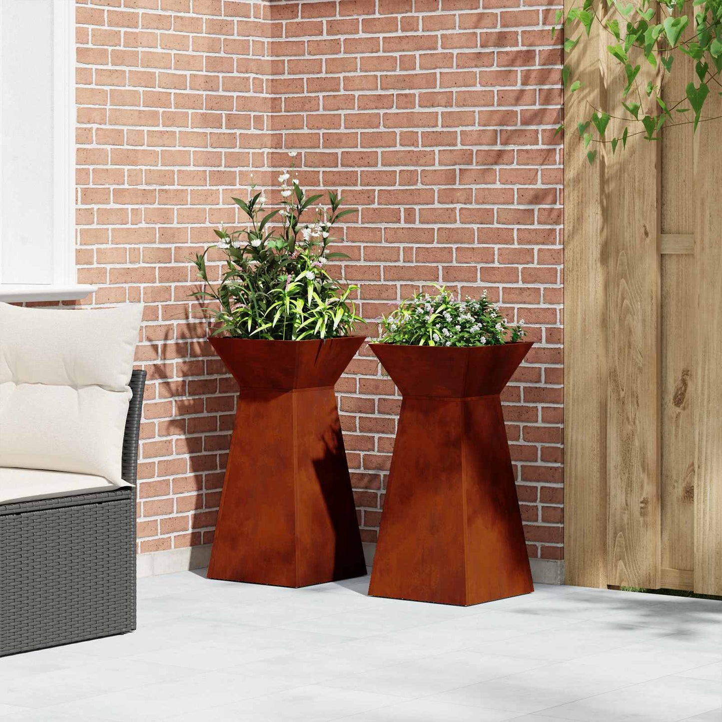 vidaXL Pillar Planter 2 pcs Rusty 35 x 35 x 73 cm Weathering Steel 4