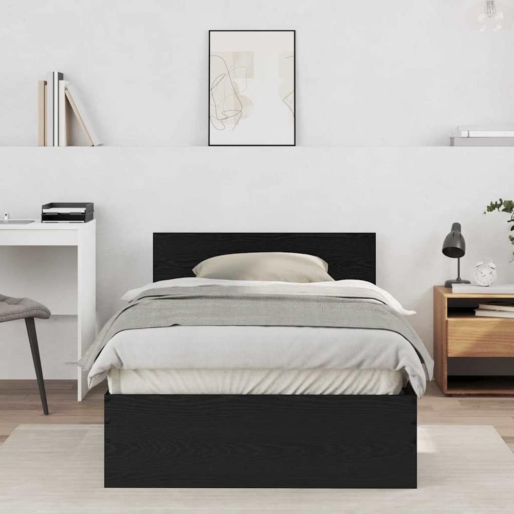 Bed Frame with Headboard Engineered wood Black Oak 100 x 200 cm