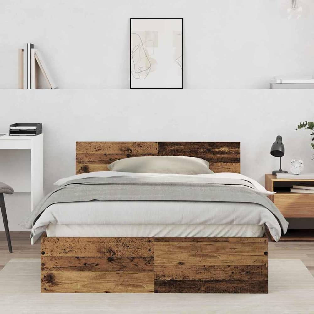 Bed Frame with Headboard Engineered wood Old Wood 120 x 190 cm
