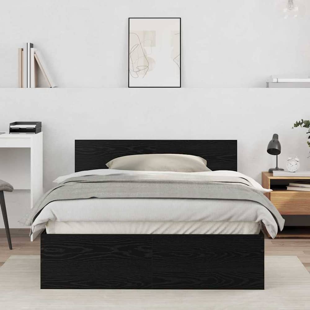 Bed Frame with Headboard Engineered wood Black Oak 120 x 190 cm