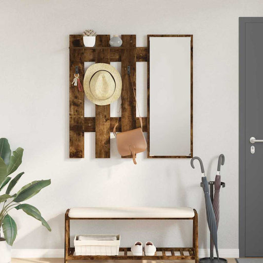 vidaXL Wall-Mounted Coat Rack Smoked Oak Engineered wood with a mirror and shelf