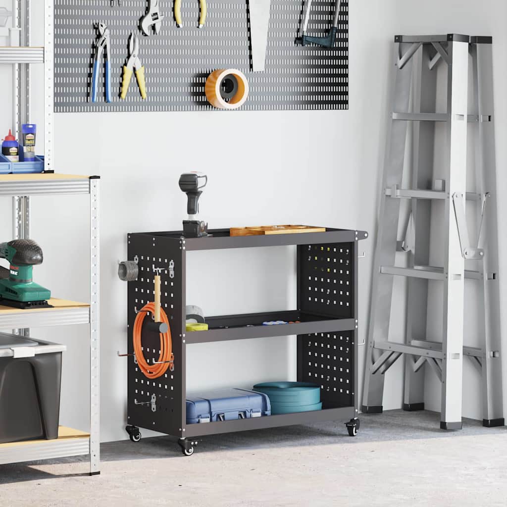 vidaXL Tool Trolley with Shelf Black 75 x 35 x 73 cm Cold-rolled Steel 1