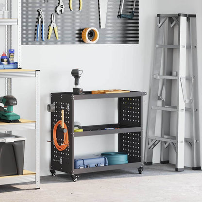 vidaXL Tool Trolley with Shelf Black 75 x 35 x 73 cm Cold-rolled Steel 1