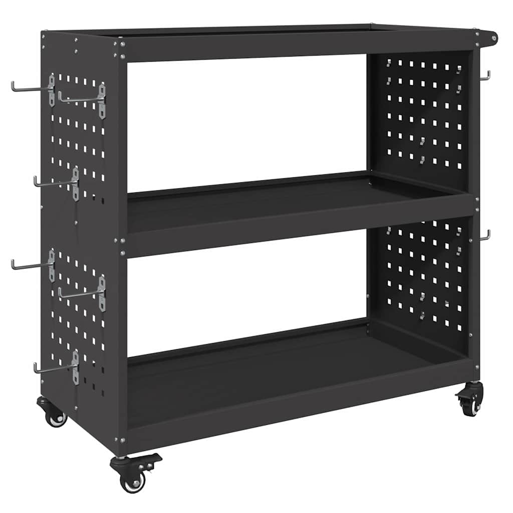 vidaXL Tool Trolley with Shelf Black 75 x 35 x 73 cm Cold-rolled Steel 2
