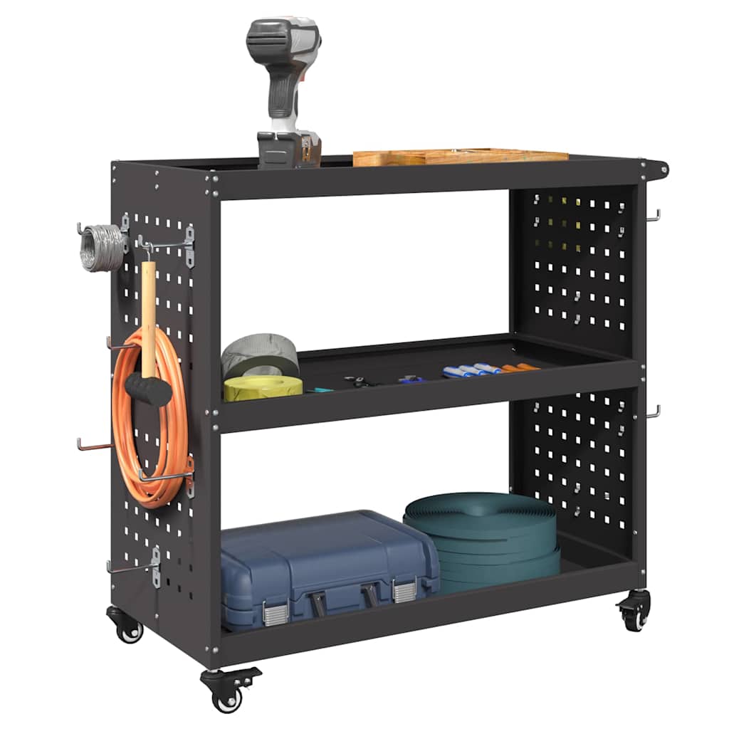 vidaXL Tool Trolley with Shelf Black 75 x 35 x 73 cm Cold-rolled Steel 3