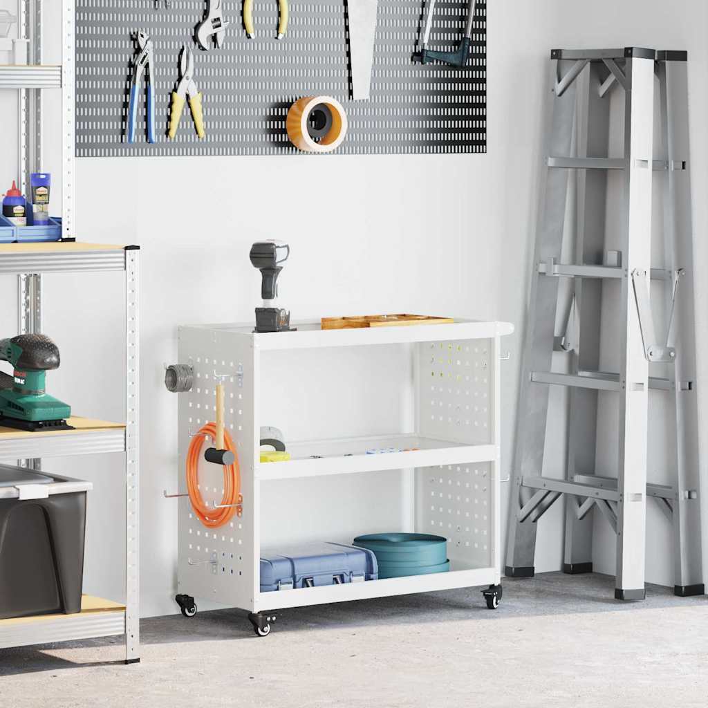 vidaXL Tool Trolley with Shelf White 75 x 35 x 73 cm Cold-rolled Steel 1