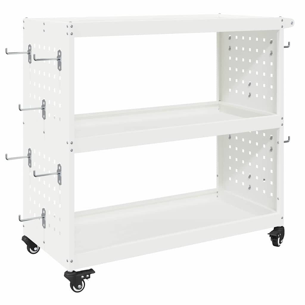 vidaXL Tool Trolley with Shelf White 75 x 35 x 73 cm Cold-rolled Steel 2