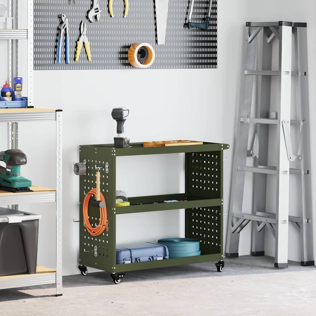 vidaXL Tool Trolley Olive Green 75 x 35 x 73 cm Cold-rolled Steel 1