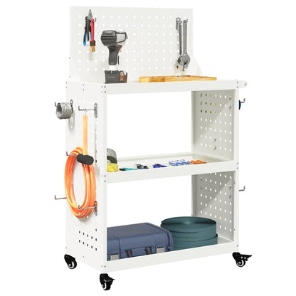 vidaXL Tool Trolley White 65 x 35 x 111 cm Cold-rolled Steel 3