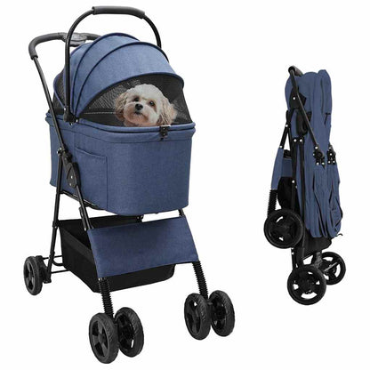 vidaXL Folding Pet Stroller Adjustable Blue 81 x 47 x 99 cm Polyester 1