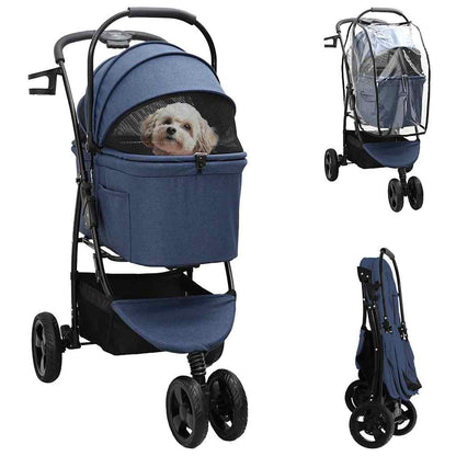 vidaXL Folding Pet Stroller Adjustable Blue 78 x 54 x 101 cm Polyester 1