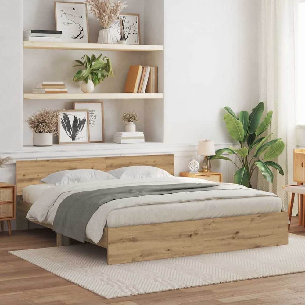 Bed Frame with Headboard Artisan Oak 180 x 200 cm