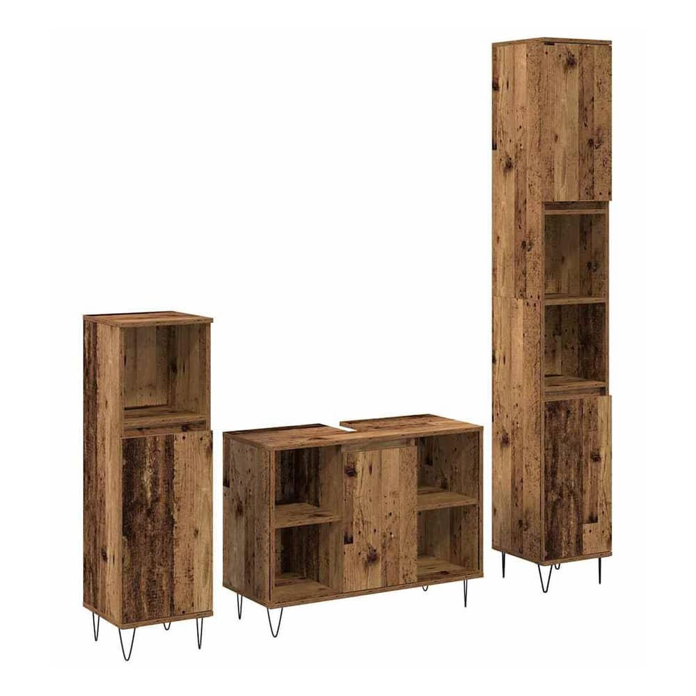 3 Piece Bathroom Furniture Set Engineered Wood Old wood