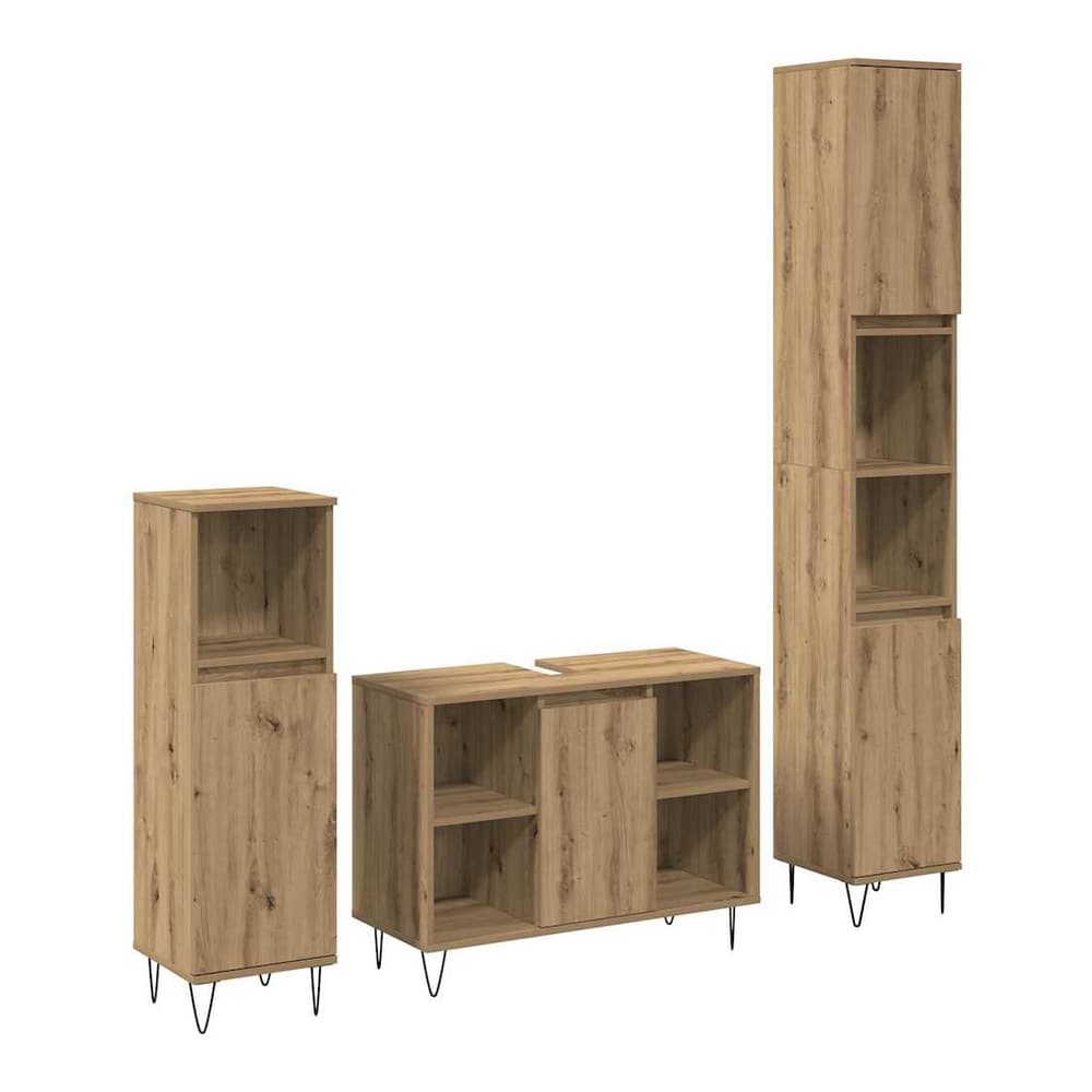 3 Piece Bathroom Furniture Set Engineered Wood Artisan oak