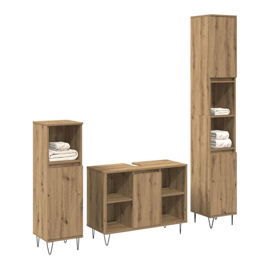 3 Piece Bathroom Furniture Set Engineered Wood Artisan oak