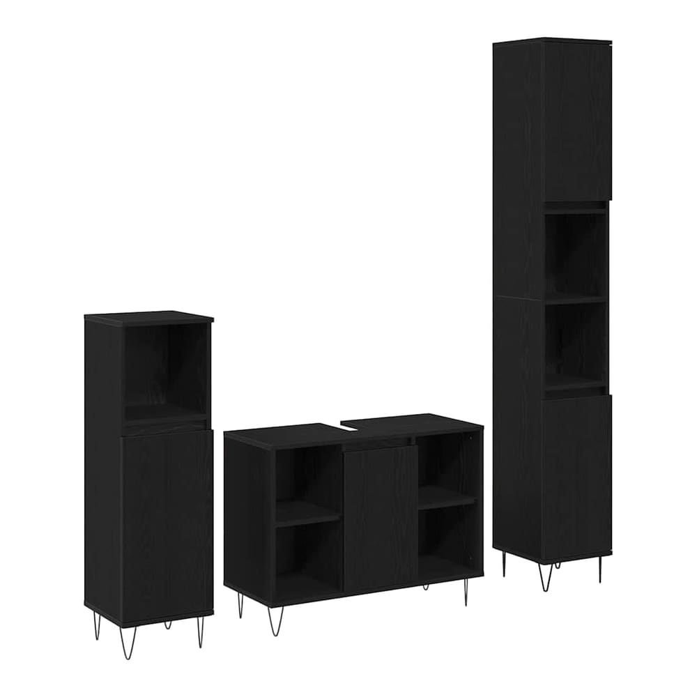 3 Piece Bathroom Furniture Set Engineered Wood Black oak