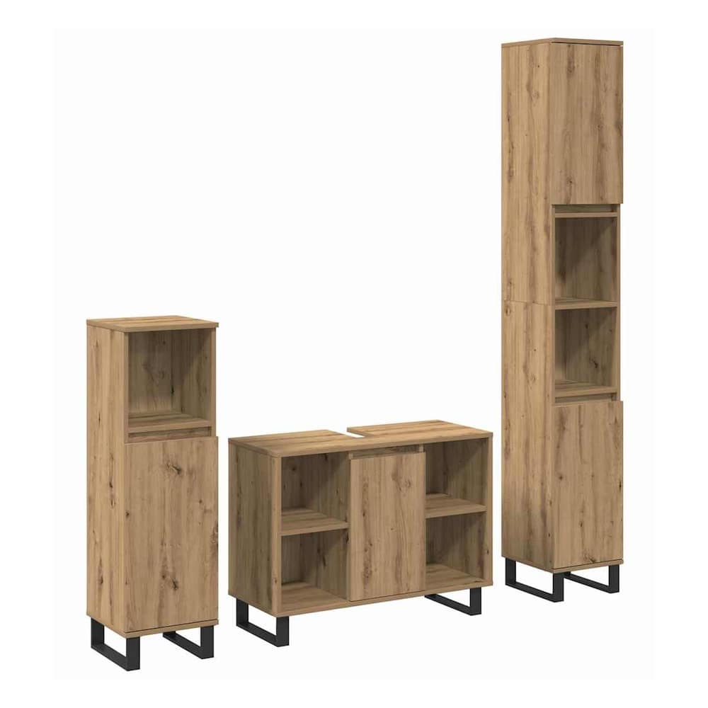 3 Piece Bathroom Furniture Set Engineered Wood Artisan oak