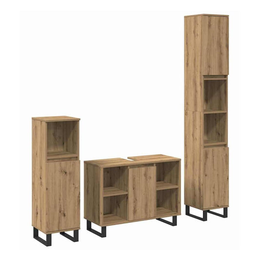 3 Piece Bathroom Furniture Set Engineered Wood Artisan oak
