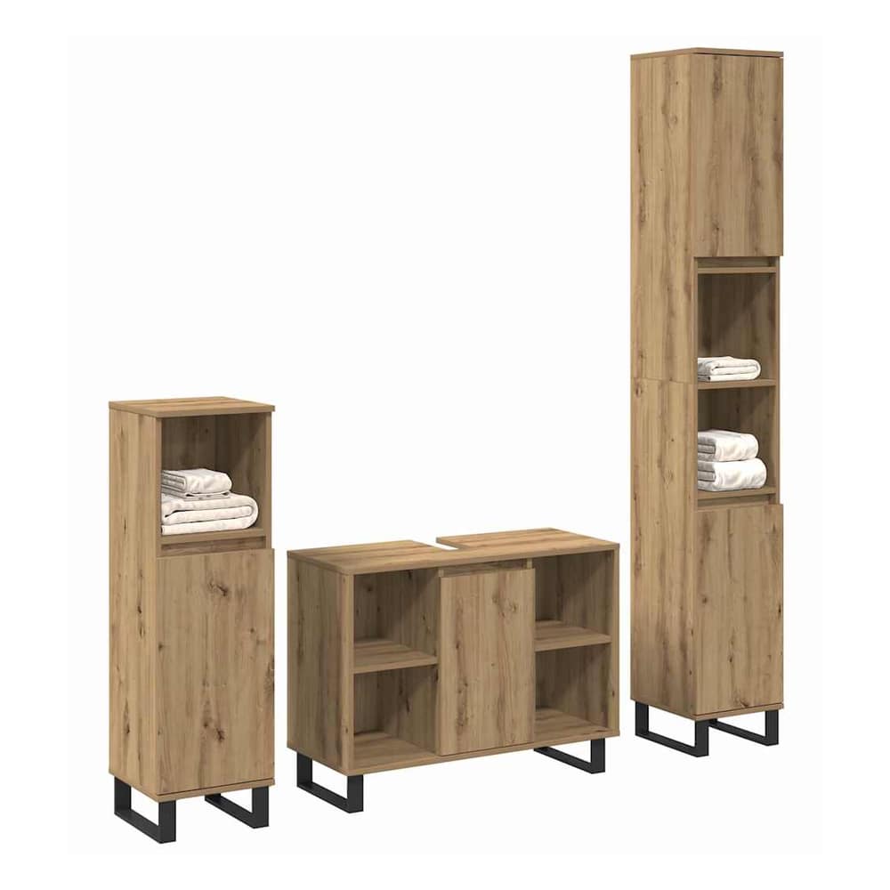 3 Piece Bathroom Furniture Set Engineered Wood Artisan oak