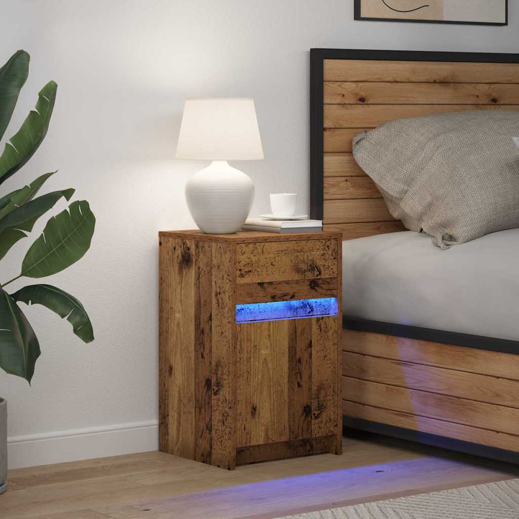 vidaXL LED Bedside Cabinet Old wood 38 x 34 x 61 cm Engineered wood 4