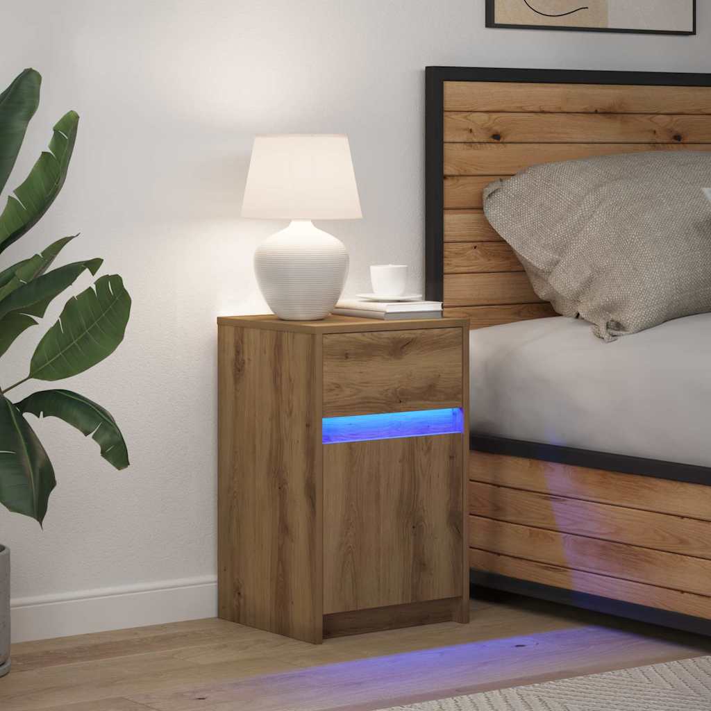 vidaXL LED Bedside Cabinet Artisan oak 38 x 34 x 61 cm Engineered wood 4