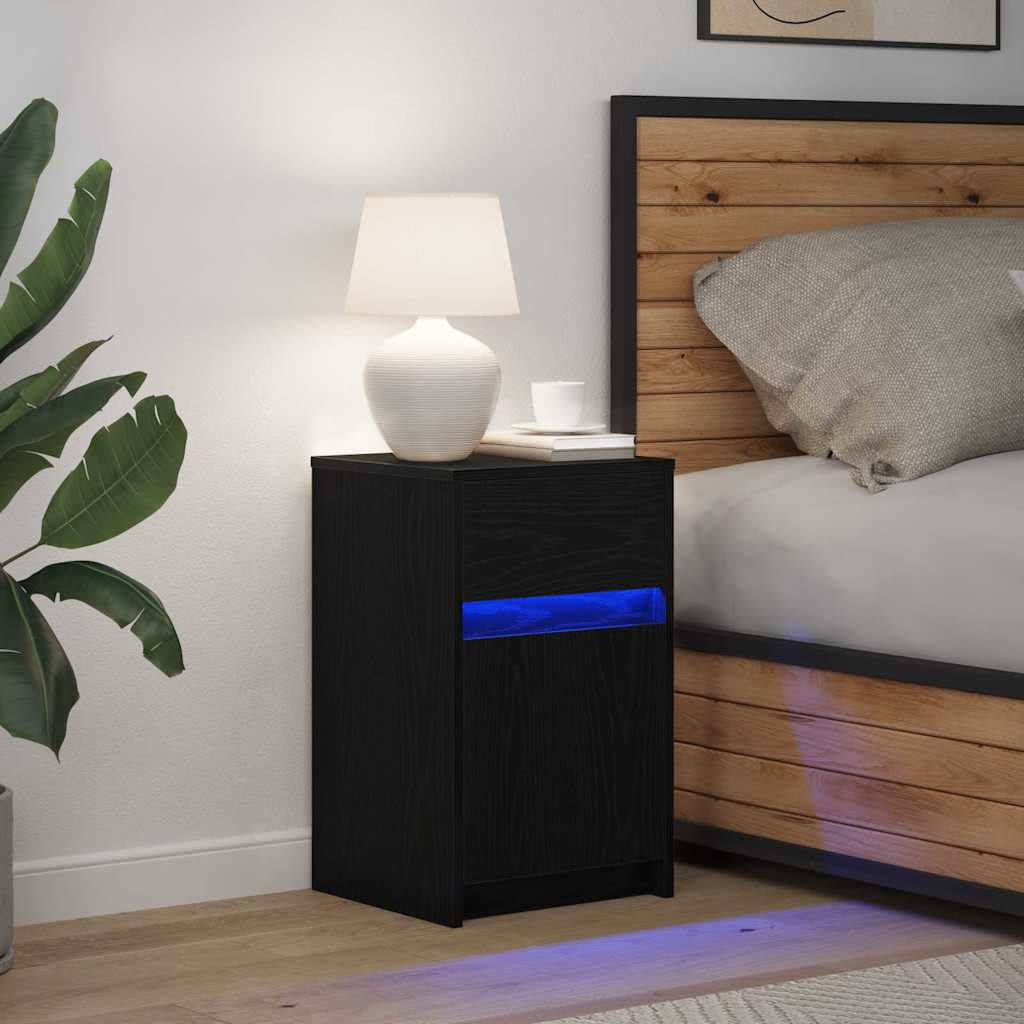 vidaXL LED Bedside Cabinet Black oak 38 x 34 x 61 cm Engineered wood 4