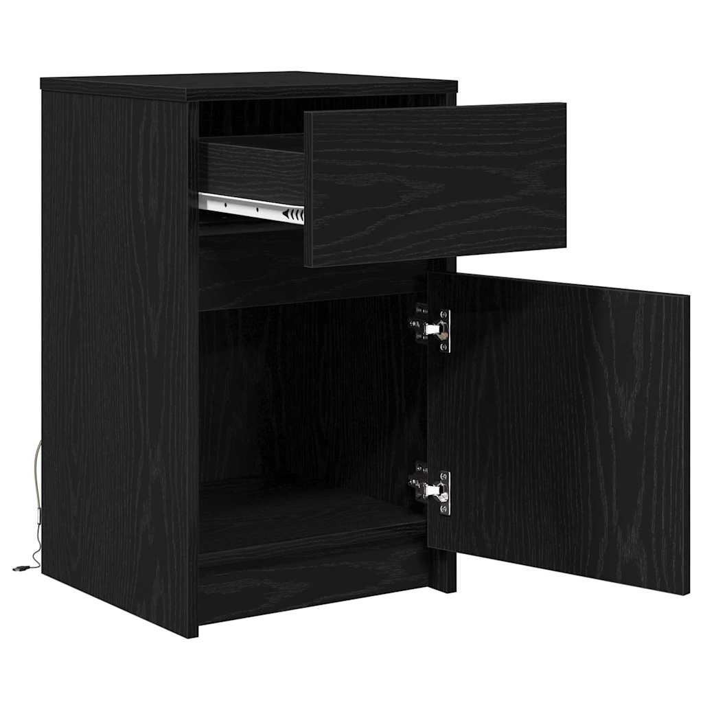 vidaXL LED Bedside Cabinet Black oak 38 x 34 x 61 cm Engineered wood 5