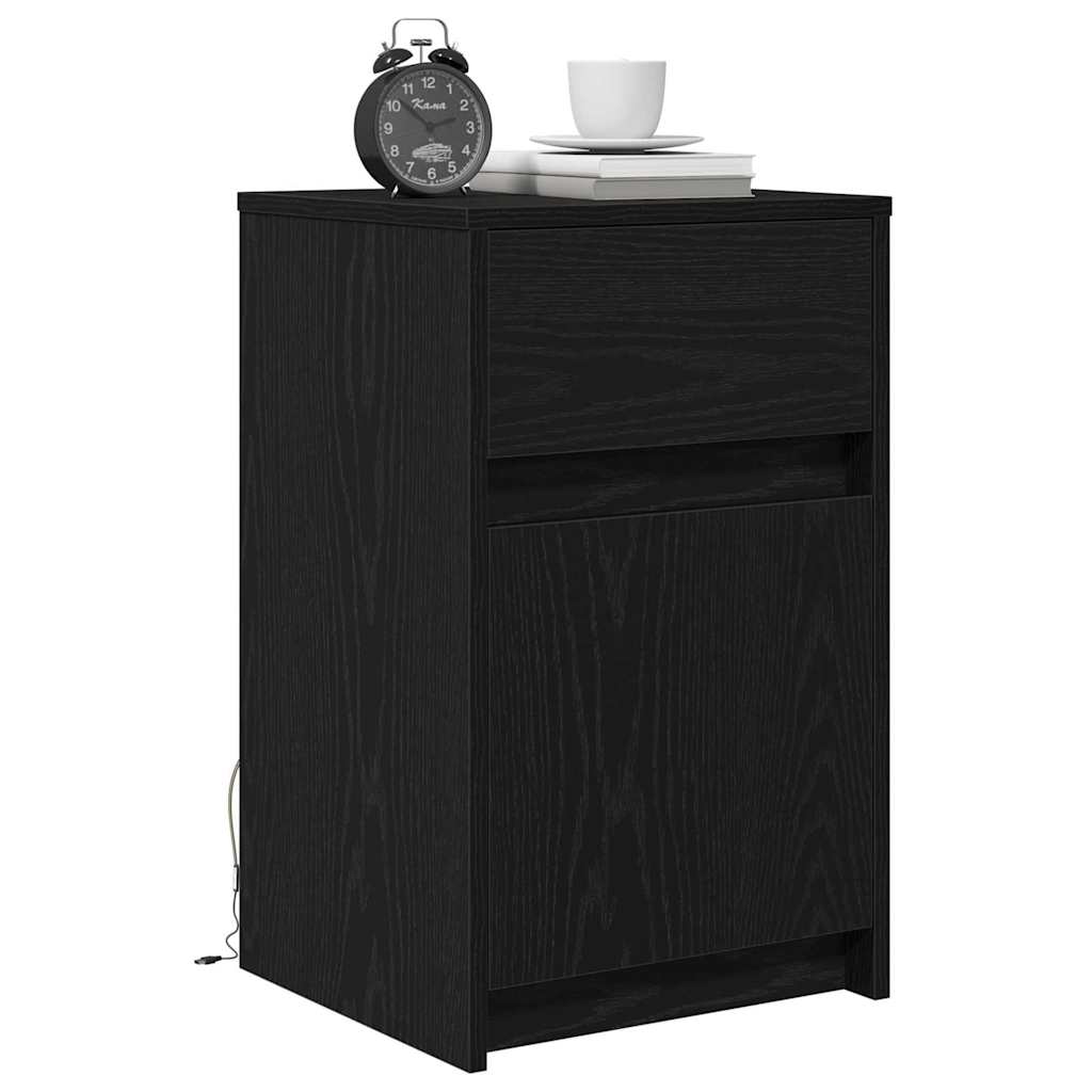 vidaXL LED Bedside Cabinet Black oak 38 x 34 x 61 cm Engineered wood 3