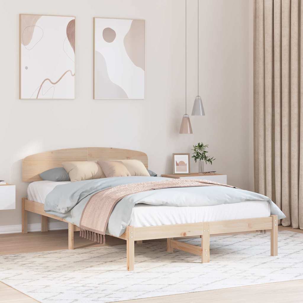Bed Frame with Headboard Solid Pine Wood Length 200 cm Natural 120 cm