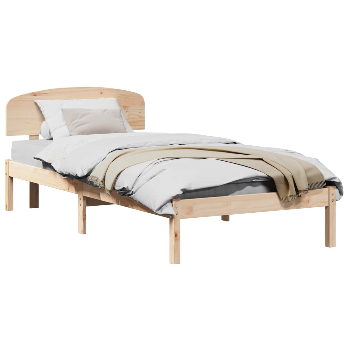vidaXL Bed Frame with Headboard Natural 90 x 200 cm Solid Pine Wood 2