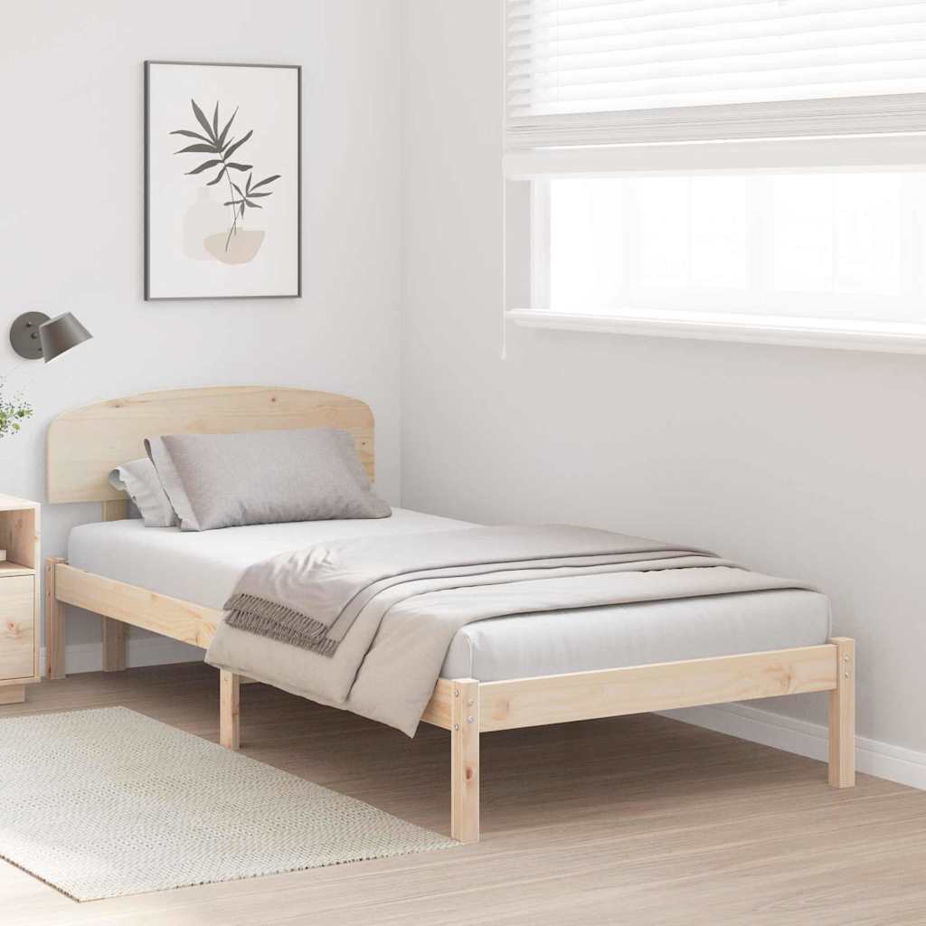 vidaXL Bed Frame with Headboard Natural 75 x 190 cm Solid Pine Wood 3