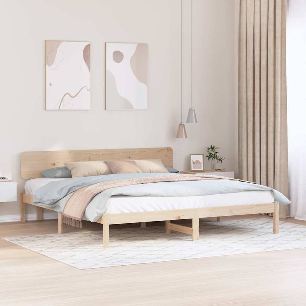 Bed Frame with Headboard Solid Pine Wood Length 200 cm Natural 180 cm