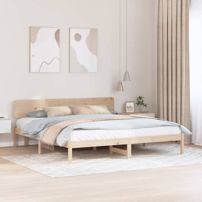 Bed Frame with Headboard Solid Pine Wood Length 200 cm Natural 180 cm