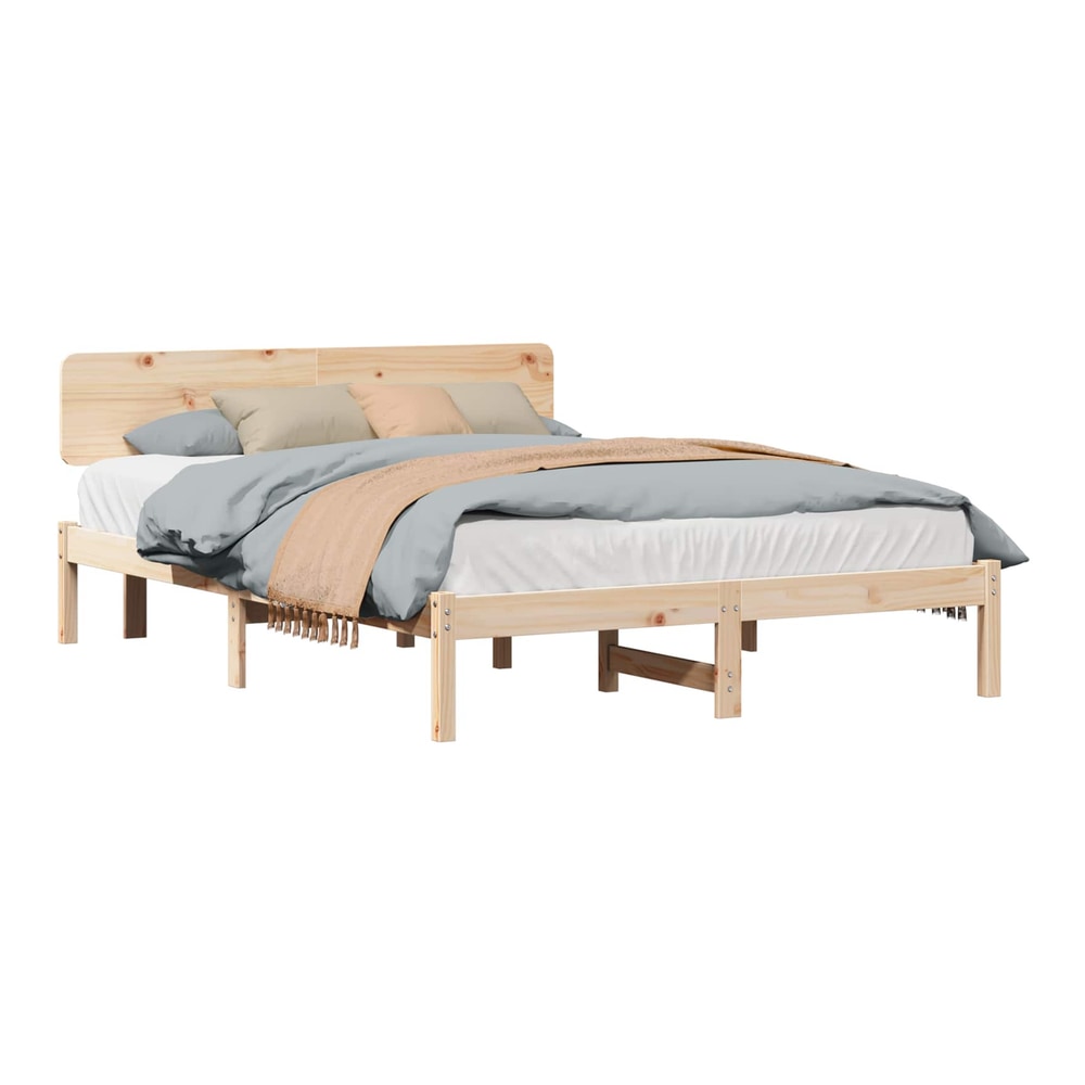 Bed Frame with Headboard Solid Pine Wood Length 200 cm Natural 140 cm