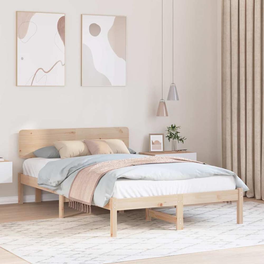 Bed Frame with Headboard Solid Pine Wood Length 200 cm Natural 120 cm