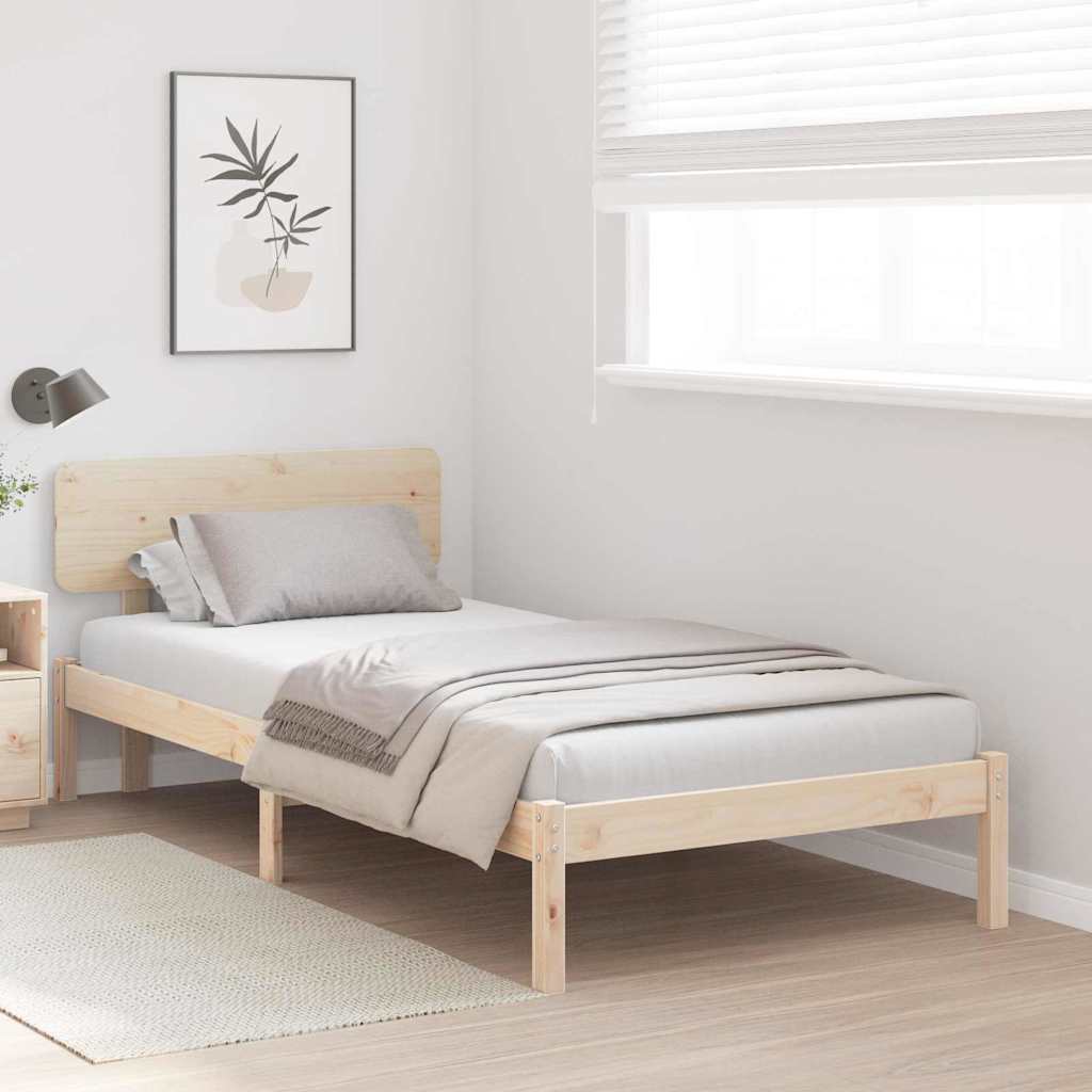 vidaXL Bed Frame with Headboard Natural 90 x 200 cm Solid Pine Wood 3