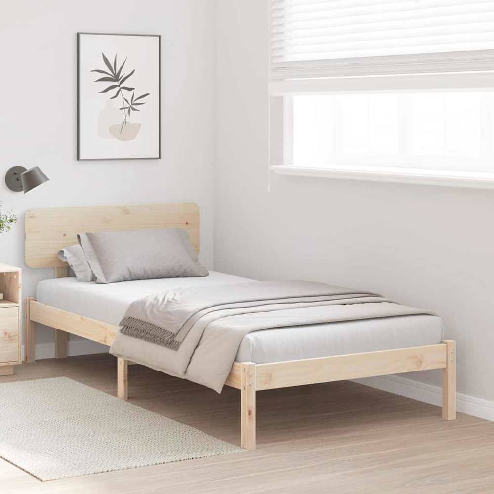 Bed Frame with Headboard Solid Pine Wood Length 200 cm Natural 90 cm