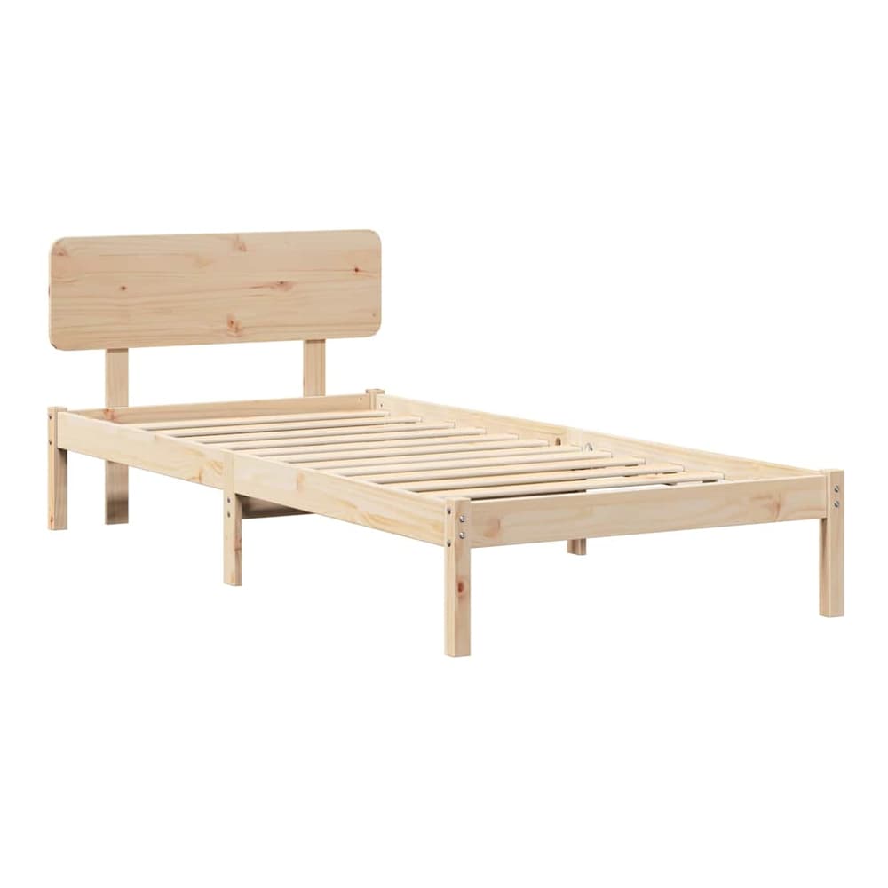 Bed Frame with Headboard Solid Pine Wood Length 200 cm Natural 90 cm