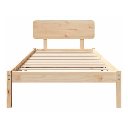 Bed Frame with Headboard Solid Pine Wood Length 200 cm Natural 90 cm