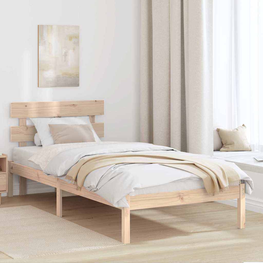 vidaXL Bed Frame with Headboard Brown 75 x 190 cm Solid Pine wood 1