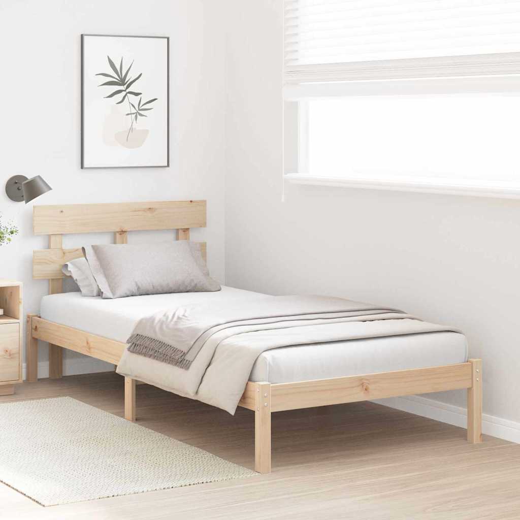 vidaXL Bed Frame with Headboard Brown 75 x 190 cm Solid Pine wood 3